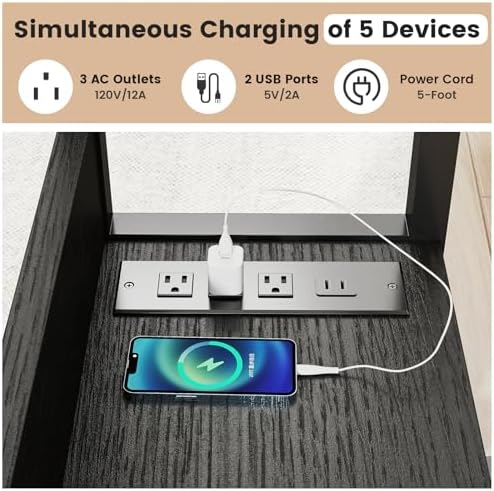 Hadulcet Adjustable C Table with Charging Station, Tiltable Desk C Shaped End Table for Couch, Over Bed Stand with Wheels Adjustable Height, Hospital Table Laptop Stand Drawing Desk, Black - Image 5