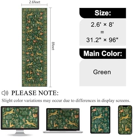 DUKINO 2.6x8 Rug for Hallway, Washable Kitchen Runner Rug Non Slip, Green - Image 2