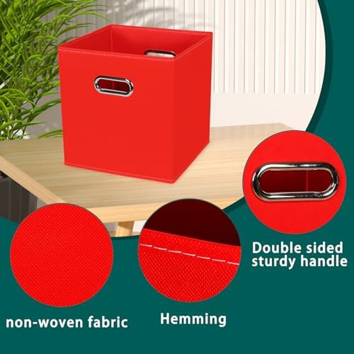 Black Foldable Storage Cubes Bins, Fabric Storage Box Cubes Organizer Baskets with Dual Handles for Home Organizer,Set of 3,(Red) - Image 7