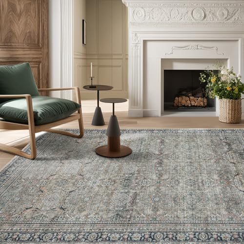 Green Retro 8x10 Washable Area Rugs for Living Room,Bedroom,Dining Room by Srugn