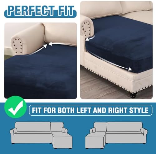 H.VERSAILTEX Velvet Stretch Individual Chaise Cover Sectional Couch Covers for L Shaped Sofa Both Left/Right Furniture Protector Seat Cushion Sofa Cover (1 Piece Chaise Cover, Navy) - Image 6