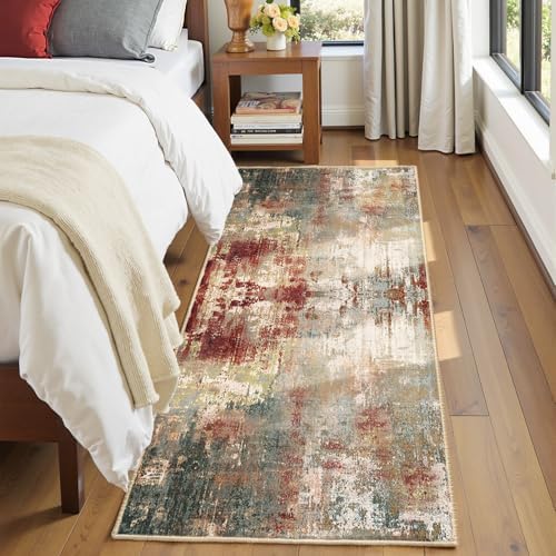 RELEANY Washable Runner 2'x6' Abstract Area Rug for Hallway Rustic Brown by RELEANY