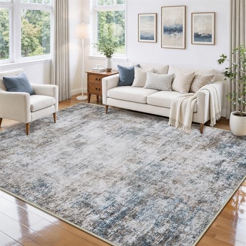 5x7 Area Rugs for Living Room Washable Bedroom Dining Room Brown Blue - Image 3