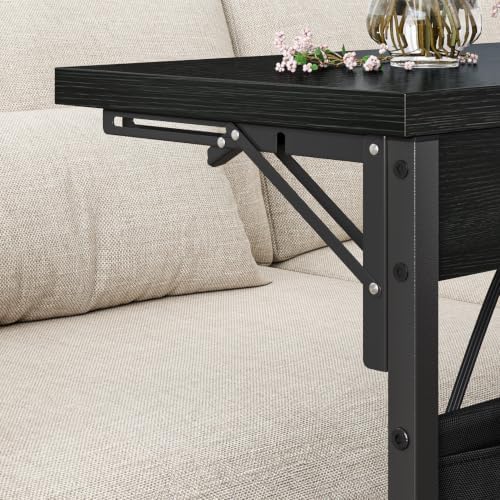Folding C Table with Charging Station, C Shaped End Table, Sofa Tv Tray Table, Folding Side Table for Sofa, Couch Table with Storage Bag for Living Room, Bedroom Black SC-005B - Image 7