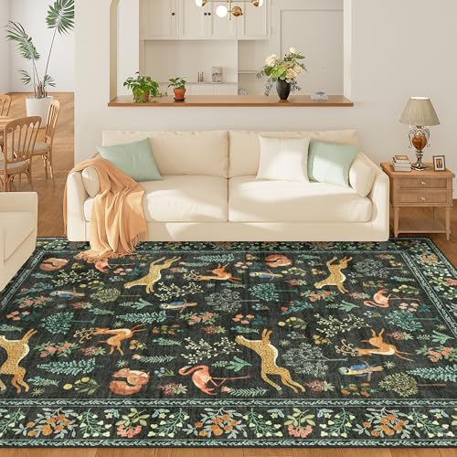 DUKINO 9x12 Area Rug for Living Room, Washable Animal Rug Non Slip, Black - Image 3