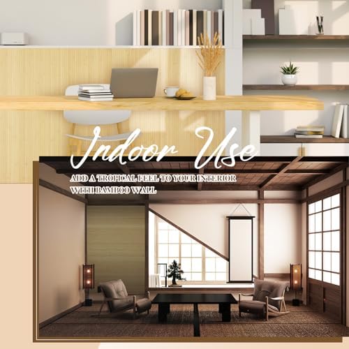 Juexica 1 Pcs Natural Bamboo Wall Panel for Interior Wall 48''x96'' Bamboo Covering Renewable Pole Wainscoting Room Divider Wrap Decor for Bedroom Living Room Kitchen Island Office (Raw) - Image 5
