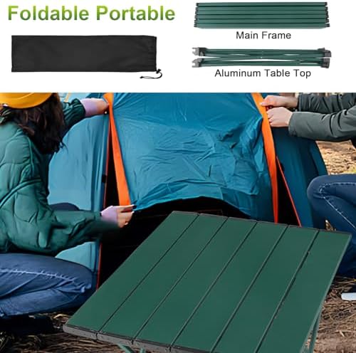 Tesouro Portable Camping Table,Folding Side Table Aluminum Top for Outdoor Cooking, Hiking, Travel, Picnic (Blackish Green-Medium) - Image 6