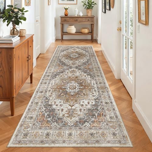 Madane Hallway Runner 3x8, Kitchen Rugs Washable Entry Rug, Turmeric/Grey - Image 3