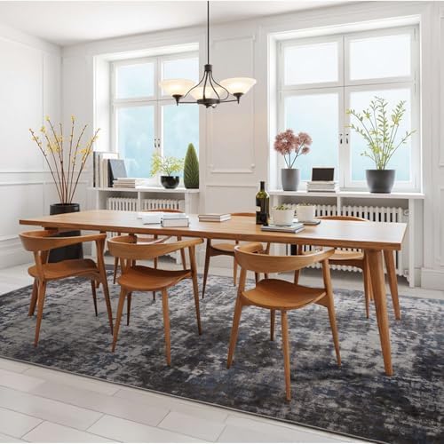 4x6 Rug, Soft Washable Rug for Living Room, Non Slip Abstract Modern Rugs for Bedroom, Low Pile Stain Resistant Foldable Carpet for Dining Room Bedside Entryway Nursery Decor, Dark Grey Blue - Image 4