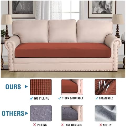 H.VERSAILTEX Super Stretch Individual Seat Cushion Covers Sofa Covers Couch Cushion Covers Slipcover Sets Thick Jacquard Textured Twill Fabric (1 Piece Sofa Cushion Cover, Rust) - Image 2