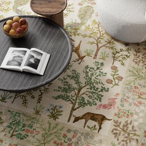 Machine Washable Rugs for Living Room: 9x12 Bedroom Rug Vintage Area Rug Stain Resistant Non Slip Low Pile Lightweight Soft Carpets for Living Room Dining Room Kitchen Nursery Kids Room Indoor - Image 2