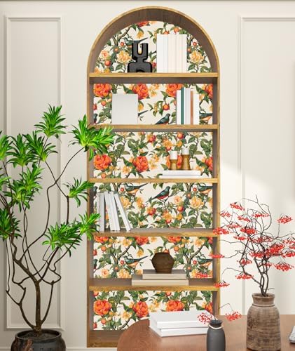Danodoi Orange Vintage Bird and Stick Wallpaper 17.5" x 393" | Waterproof Vinyl Self Adhesive Removable Renter Friendly Floral Contact Paper - Image 4