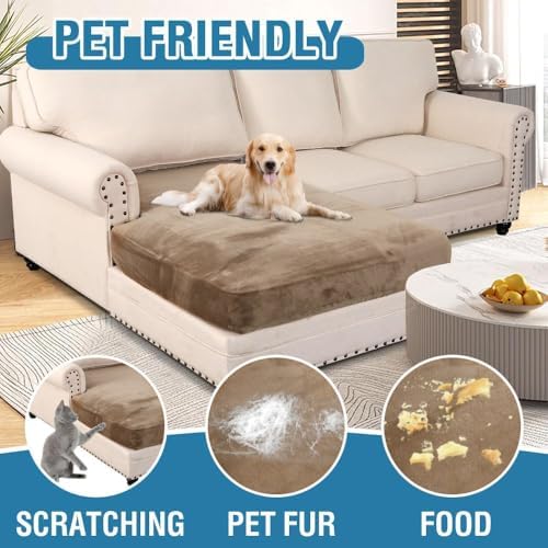 H.VERSAILTEX Velvet Stretch Individual Chaise Cover Sectional Couch Covers for L Shaped Sofa Both Left/Right Furniture Protector Seat Cushion Sofa Cover (1 Piece Chaise Cover, Camel) - Image 3
