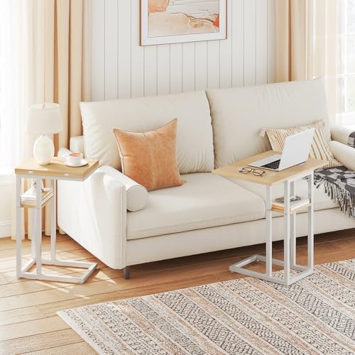 HOOBRO Foldable C Shaped End Table, C Shaped Side Table with Storage Shelf, Slide Under Couch Table for Sofa, Small Spaces, for Living Room, Bedroom, Easy Assembly, Natural WN29SF01 - Image 2