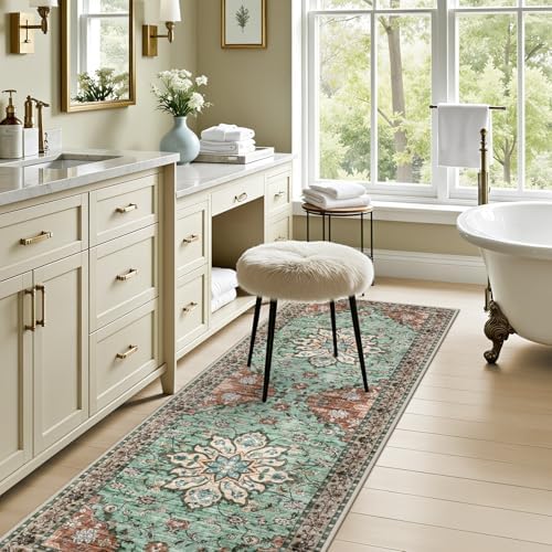 Hallway Runner Rug: 2.6x8 Kitchen Rugs for Living Room Brown Green - Image 6