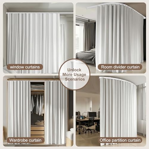 MaKefeile Room Divider Curtains & Flexible Bendable Tracks Set,Privacy Dividers Ceiling Track Curtain Window Blackout Curtains for Living Room Bedroom (W150 × H96 in 1 Panel White Drape & White Rail) - Image 6
