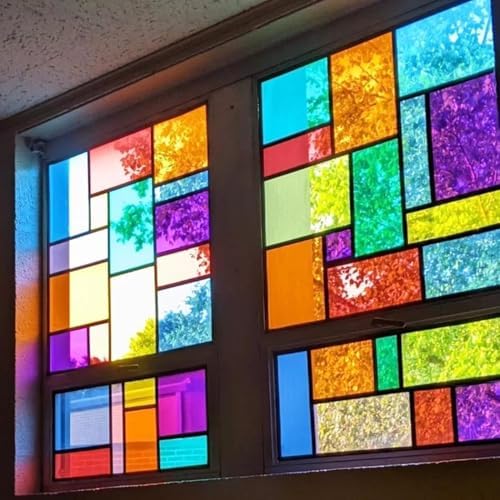 Transparent Decorative Glass Film Self-Adhesive Window Tinting Vinylfor DIY Party Home Decoration,13 Colors Bundle Pack,8.2Inches x 11.8Inches - Image 4