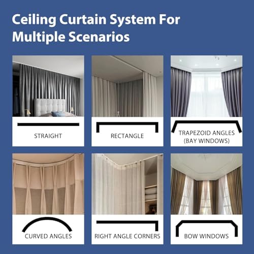 Room Divider Ceiling Mounted Curtains Track Sets Extra Wide Blackout Curtain Flexible Tracks for Bedroom Privacy Partition Separator, 1 Panel Black Drape and White Rail, W12.5 x H9ft - Image 6