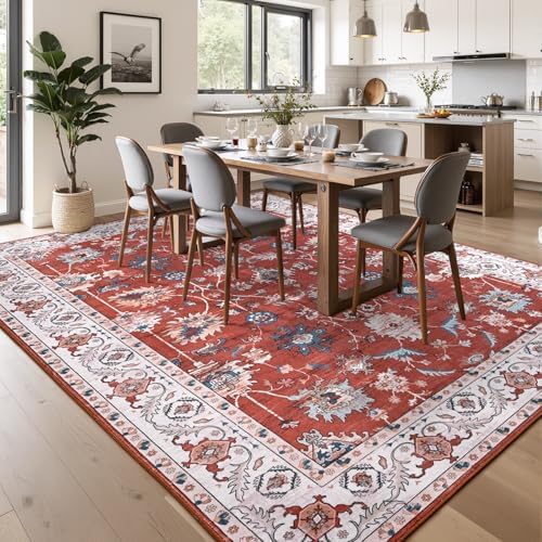 Hanples 8x10 Area Rugs for Living Room, Washable Rug Vintage Floral, Red - Image 4