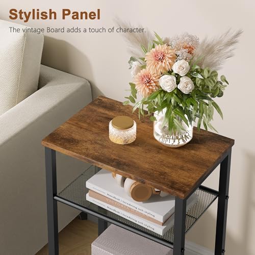 Hoctieon 2-Set 3 Tier End Table, Telephone Table Set of 2, Tall Side Table with Storage Set of 2, Small Nightstand for Small Spaces, Metal Frame, for Living Room, Bedroom, Sofa Couch, Rustic Brown - Image 5