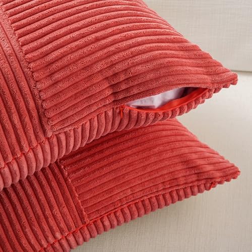 Fancy Homi 2 Packs Red Decorative Throw Pillow Covers 22x22 Inch for Living Room Couch Bed Sofa, Holiday Christmas Home Decor Gift, Soft Corss Corduroy Patchwork Accent Square Cushion Case 55x55 cm - Image 4