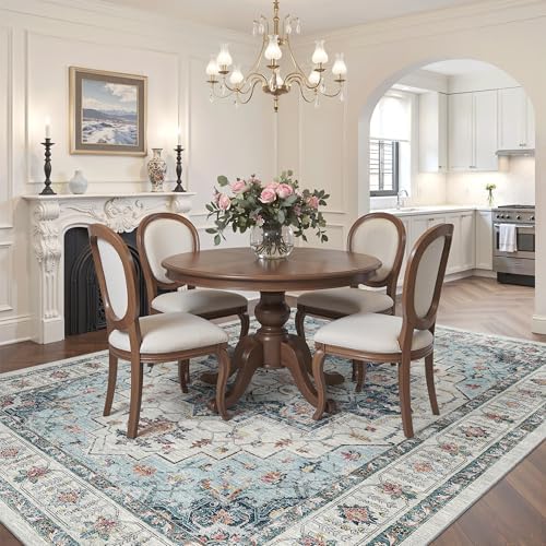 Madane 5x7 Area Rugs for Living Room, Non-Slip Washable Rug, Blue - Image 3