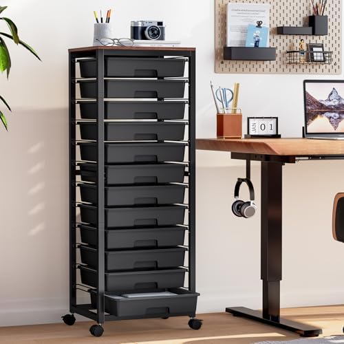 SYKIARIOL Rolling Cart with 12 Drawers,Black - Image 4