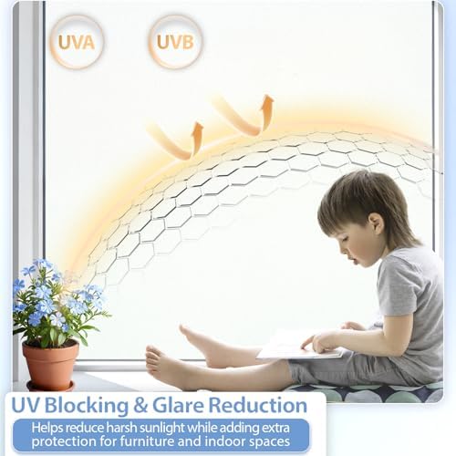 GTJ White Frosted Glass Window Privacy Film, Static Cling Film No Glue Removable Reusable, UV Blocking Glare & Heat Reduction, for Bathroom, Door Glass, Home Office, 17.5 x 157.5 inches - Image 4