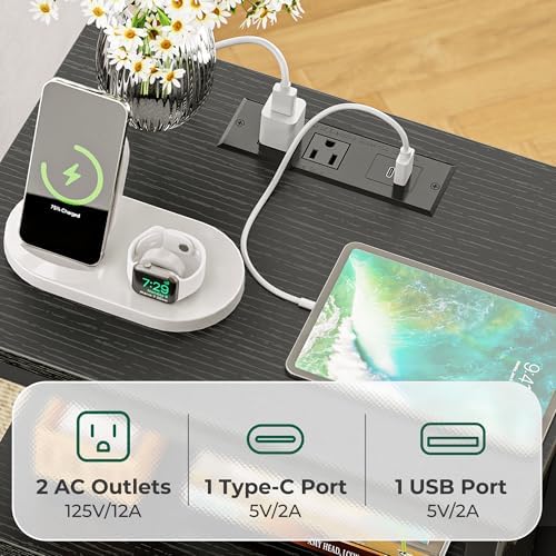 Huuger Nightstand with Charging Station, 27.6 Inch Bedside Table,Side Table - Image 4