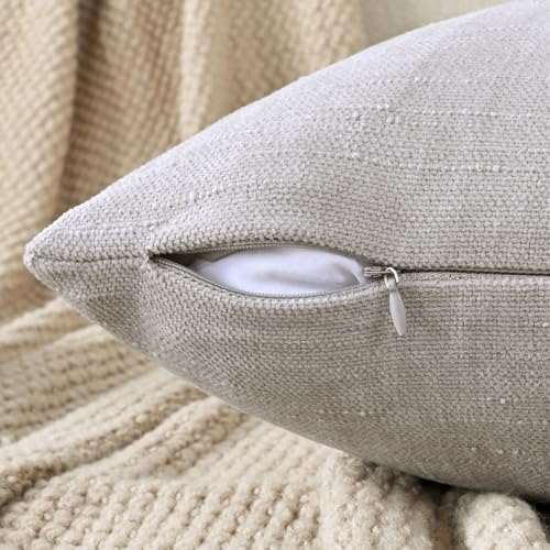 Set of 4 Soft Textured Decorative Throw Pillow Covers 20x20 Inch Cozy Farmhouse Cushion Cover Square Accent Pillow Cases for Bed Couch Sofa Living Room, Light Grey - Image 3