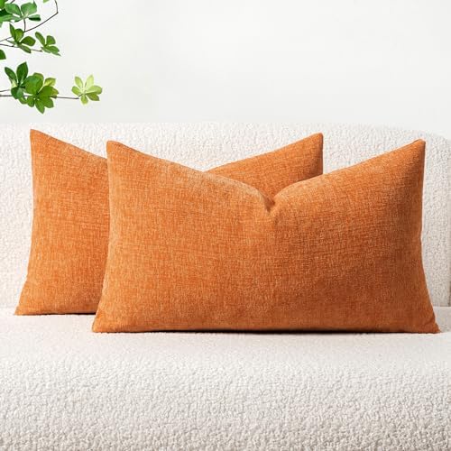 MIULEE Soft Chenille Fall Lumbar Throw Pillow Covers Orange 12x20 Inch by MIULEE