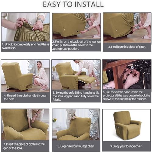 KEKUOU Recliner Chair Covers, 1-Piece Lazy Boy Recliner Covers, Tan - Image 5