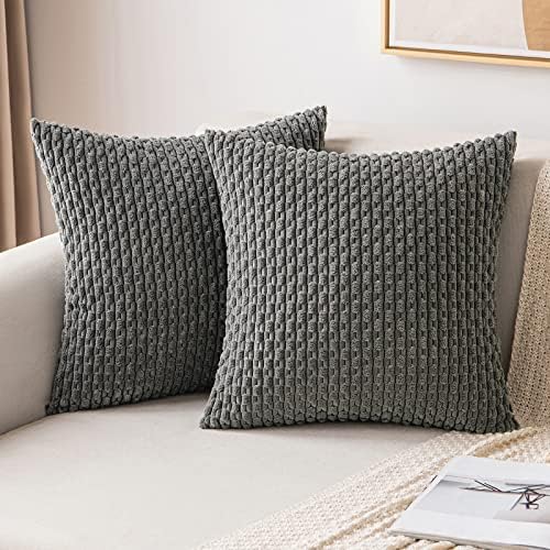MIULEE Euro Sham Decorative Throw Pillow Covers 24x24 Dark Grey Corduroy by MIULEE