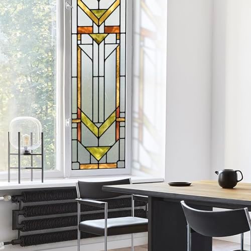 Original Hand Drawn Faux Stained Glass Window Film, Double-Sided Privacy Static Film, Boho Geometry Patterns Inspired by Martin House Peep Proof 22.83"X114.17" by ChicSkin