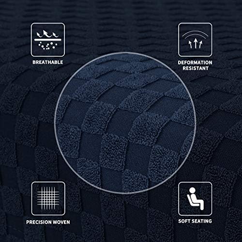 MAXIJIN Jacquard Ottoman Cover Slipcovers Folding Storage Stool Furniture Protector Cover Soft Thick Rectangle Foot Rest Slipcover with Elastic Bottom (Ottoman Large, Navy Blue) - Image 5