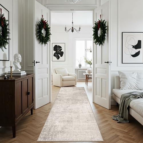 Hallway 3x8 Washable Runner Rug: Abstract Stain Resistant Entryway Kitchen Area Rugs Farmhouse Soft Bathroom Bedroom Print Floor Mat Thin Non-Slip Indoor Carpet for Living Room Laudry(3x8,Beige/Cream) - Image 6