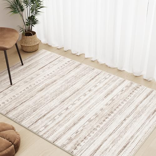3x5 Area Rug Machine Washable Non Slip Rug Distressed Neutral Moroccan Boho Rug Ultra Soft Indoor Rugs for Bedroom Living Room Entryway Kitchen Foyer Bedside, Light Brown - Image 3