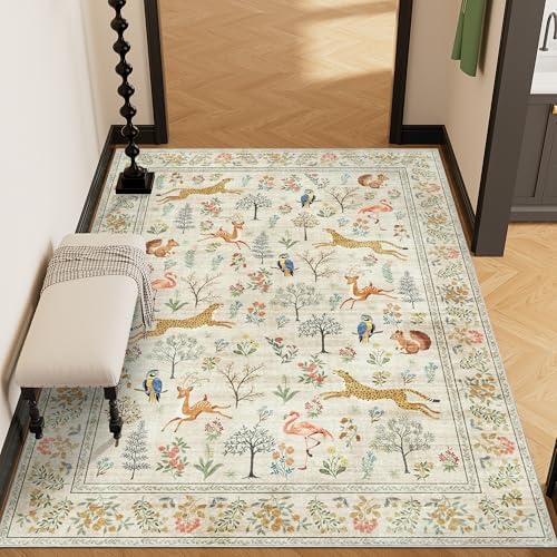 DUKINO 4x6 Area Rug, Non Slip Animal Washable Rug for Living Room, Beige - Image 5
