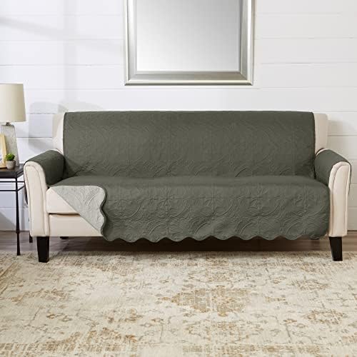 Great Bay Home Reversible Sofa Cover - Washable Slipcover Furniture Protector with Elastic Straps - Perfect for Kids & Pets - Quilted & Stitched Detail (Sage Green/Light Gray) by GreatBayHome