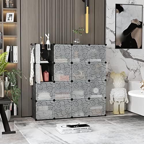 C&AHOME 16-Cube Storage Organizer with Door Platic Closet Organizer Black - Image 4