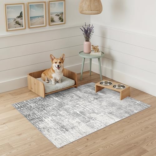 Abstract 2x3 Entryway Area Rugs: Washable Water Resistant Kitchen Rug Non-Slip Durable Doormat Ultra Soft Bedroom Beside Carpet Indoor Low Pile Floor Mat for Bathroom Stove Sink Area(2x3,Light/Grey) - Image 2