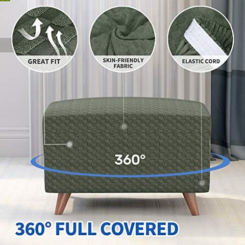 MAXIJIN Jacquard Ottoman Cover Slipcovers Folding Storage Stool Furniture Protector Cover Soft Thick Rectangle Foot Rest Slipcover with Elastic Bottom (Ottoman Large, Army Green) - Image 3