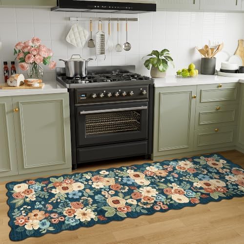 DUKINO 2x6 Runner Rug, Floral Washable Rug for Kitchen, Prussian Blue - Image 5