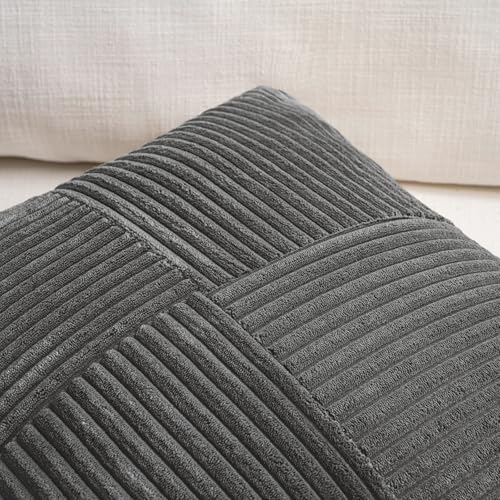 Fancy Homi 2 Packs Dark Gray Decorative Throw Pillow Covers 20x20 Inch for Living Room Couch Bed Sofa, Farmhouse Boho Home Decor, Soft Corss Corduroy Patchwork Accent Square Cushion Case 50x50 cm - Image 3