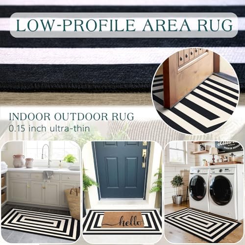Front Door Mat Indoor Entrance 2x4.3 Modern Black White Striped Rug - Image 5