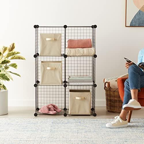Amazon Basics 6 Cube Wire Grid Storage Organizer, Stackable Cubes, Cubby Bookcase, Display Shelf, 14" D x 14" W x 14" H, Black - Image 2