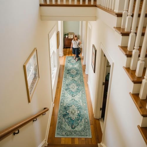 RELEANY Washable Area Rug, Runner 2'x10', Blue/Vintage Dark Blue - Image 2
