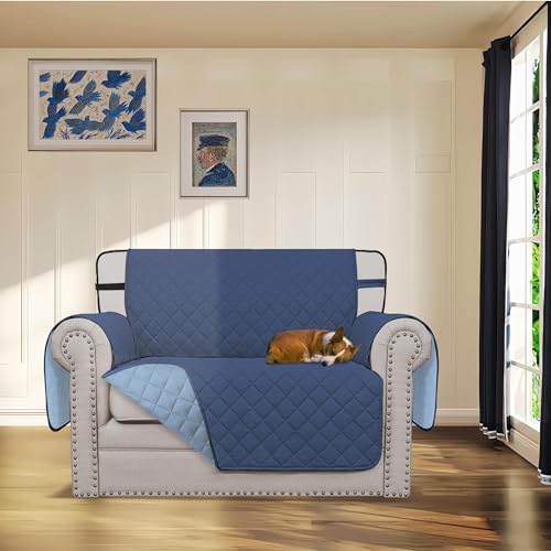Easy-Going Reversible Chair Cover Washable Sofa Cover for Dogs Water Resistant Couch Slipcover Furniture Protector Cover with Adjustable Straps for Pets (Chair 30 in, Dark Blue/Light Blue) - Image 2