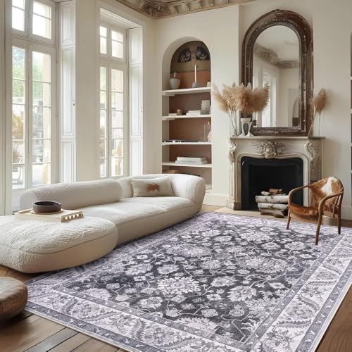 Hanples 4x6 Area Rugs for Living Room, Washable Rug Vintage Floral, Gray by Hanples