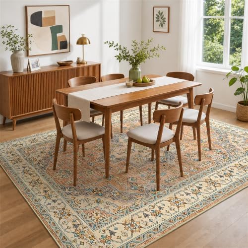 Hanples 5x7 Area Rugs for Living Room, Washable Rug Vintage Floral, Camel - Image 5